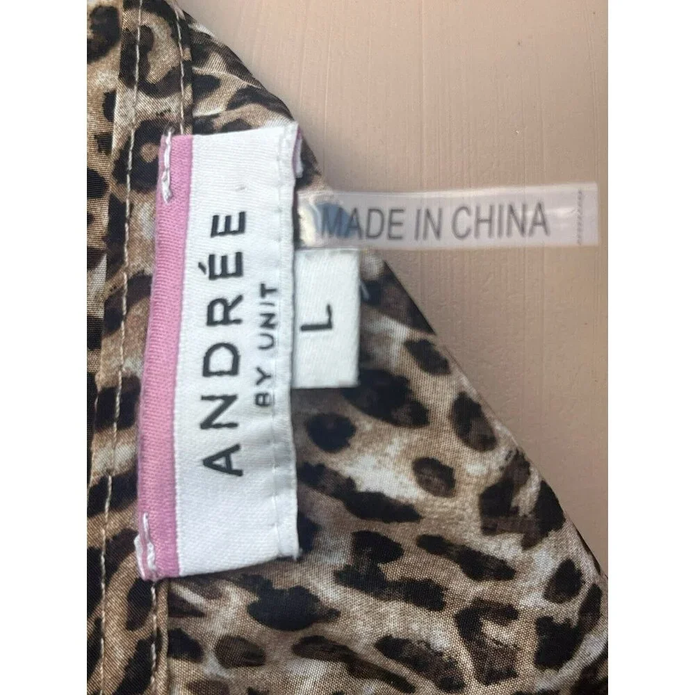 Andree By Unit Size L Shift Dress Leopard Print Puff Tiered Sleeves Ruffle Sheer